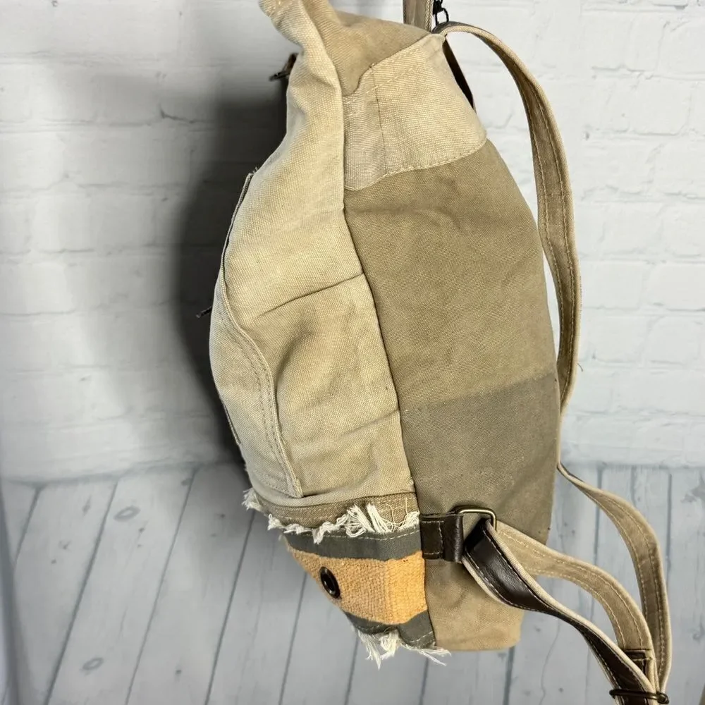 Vintage Addiction Recycled Military Canvas Leather Tote Backpack New Utility